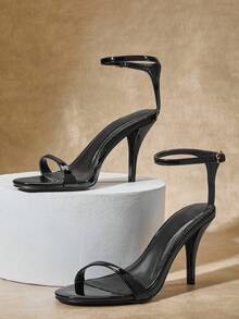 SHUZIA 女士时尚日常百搭踝带高跟凉鞋 - 黑色 - 查看 1