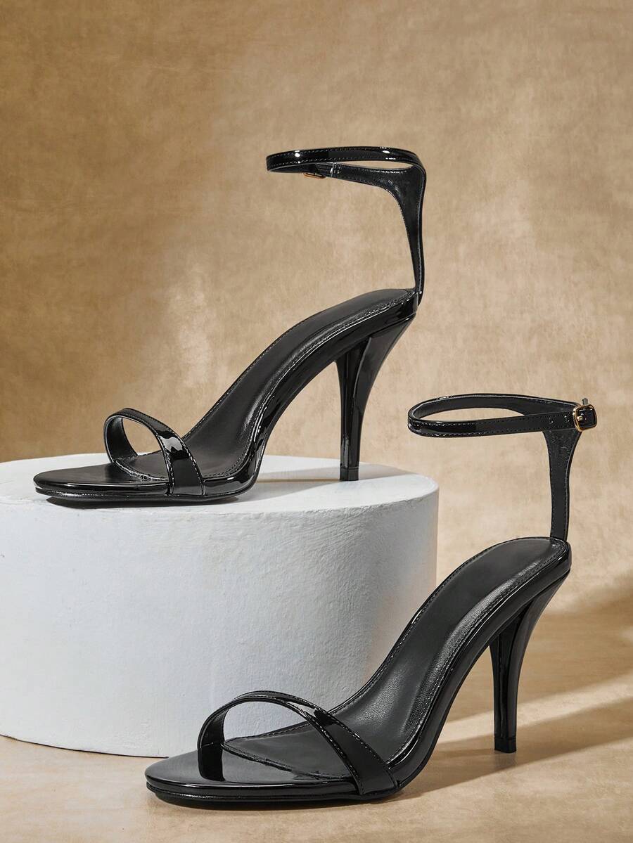 SHUZIA 女士时尚日常百搭踝带高跟凉鞋 - 黑色 - 查看 1