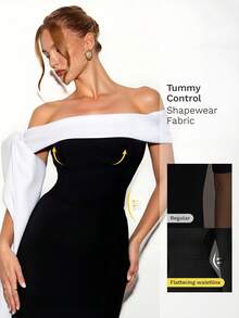 Nuvra 优雅端庄的黑白针织绷带紧身开衩中长连衣裙 - 黑與白 - 查看 1