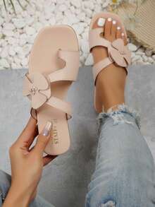 Sandalia mujer flor artesanal punta cuadrada estilo romántico casual vacaciones verano 2025 - Albaricoque - Ver 1