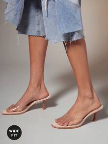 SHUZIA Women's Wide-Fit Fashionable Clear Heeled Sandals - Beige - View 5