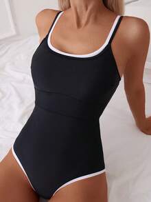 Swim Basics Women's Casual Strap One-Piece Swimsuit - Black - View 1