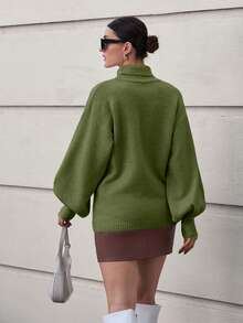 Women's Lantern Sleeve Casual Knitted Sweater, High Neck Floral Textured Pullover,Jumper,Cream Jumper,Jumpers,Black Jumper,Womens Jumper,White Jumper,Women's Jumper,Women's Jumpers,Winter Clothes