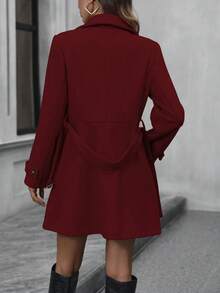 EMERY ROSE Women's Casual & Commuter Double-Breasted Belted Overcoat, Solid Color, Autumn/Winter