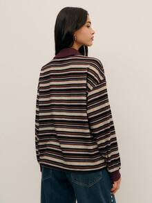 Nöista Long-Sleeve Striped Polo In A Soft Mid-Weight Knit With A Relaxed Preppy Feel, Offering A Versatile Layer That Pairs Easily With Jeans And Works Seamlessly For Women's Winter Outfits, Cozy Weekend Looks, Casual Seasonal Styling, Christmas Gatherings And Polished New Year Ensembles. - Multicolor - View 2