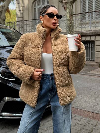 EURMUSE Sand Sherpa Puffer Vest: Loose Fit, Ideal For Relaxed City Walks Or Coffee Breaks, Made From Thick Fluffy Fleece With Lightweight Padding For Extra Warmth