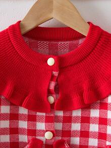 SHEIN Playful Pals 2pcs Baby Girls Ruffled Plaid Top And Pants Set, Comfortable Casual Outfit For Autumn/Winter - Red - View 3