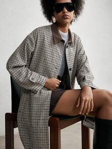 Lumivelle 女款千鸟格单排扣长款大衣