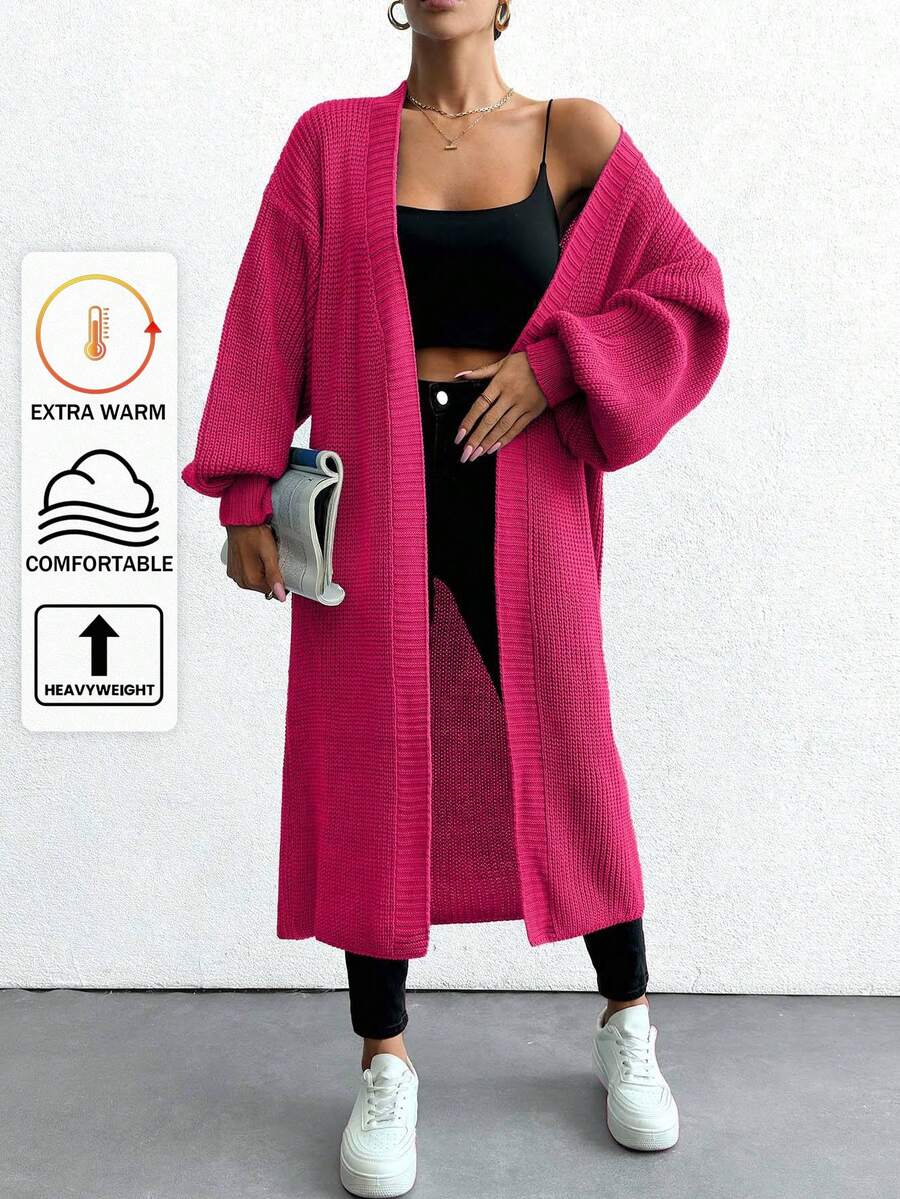 EURMUSE Women's Solid Color Casual Long Sleeve Cardigan,Petite Cardigans,Cardigans - Hot Pink - View 1