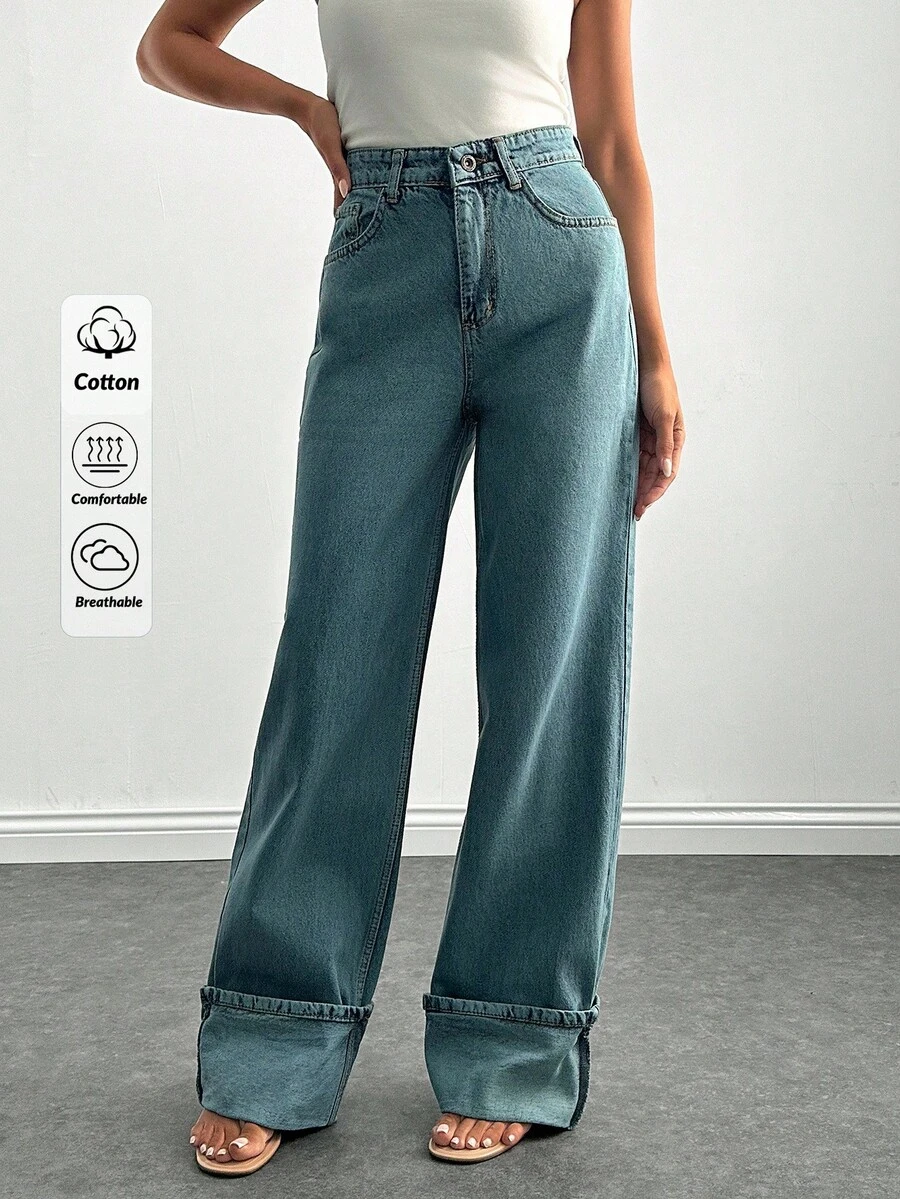 CLARA VERO Women's High Waist Pocket Design Straight Loose Casual Versatile Jeans - Dusty Blue - View 1