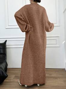 EURMUSE Women's Solid Color Drop Shoulder Long Sleeve Knit Casual Dress,Petite - Krem - View 2