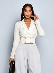 SOLERSUN Women's Fashionable And Elegant High Street Stand-Up Collar Waist Double-Breasted Short Coat