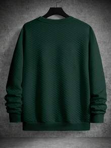 Manfinity Homme Hanorac casual pentru bărbați, cu guler rotund, mânecă lungă, culoare solidă, toamnă/iarnă - Verde inchis - Vizualizare 2