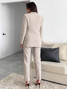 EURMUSE Bộ 2 quần áo vest công sở và quần âu cho nữ - Màu be - Xem 2