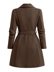 DreamSkyne Plus Size Solid Color Casual Commuter Jacket, Autumn/Winter - Brown - View 2