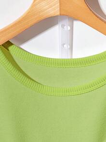 GlowEve Women's Casual Solid Color Short Sleeve T-Shirt, Summer - Green - View 3