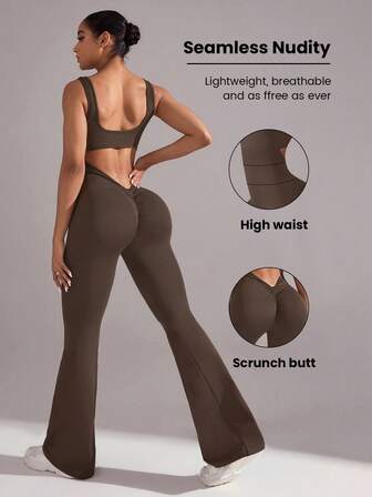 Slayform 女士无缝瑜伽连体裤，深 U 领露背设计，U 型，适合日常穿着和运动 全身露背设计，U 型，适合日常穿着和运动健身女装