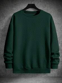 Manfinity Homme Hanorac casual pentru bărbați, cu guler rotund, mânecă lungă, culoare solidă, toamnă/iarnă - Verde inchis - Vizualizare 4