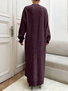 SHEIN Tall Abito maglione casual in maglia a costine, maniche lunghe, girocollo, lunghezza maxi, per donne alte - Bordò - Visualizzare 2
