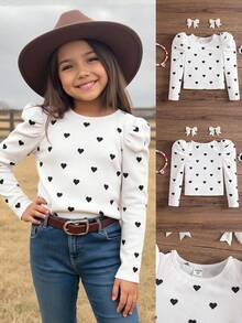 Emery Rose Kids Emery Rose Kids 青少年女孩长袖上衣，女孩心形印花泡泡袖修身长袖衬衫，春秋季，舒适百搭，时尚可爱，适合日常外出、度假、家庭聚会、时尚活动、学校，完美的圣诞节和生日礼物 - 白色 - 查看 12