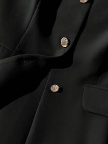 GlowEve Chaleco camisa de mujer de un solo pecho, cuello redondo, de unicolor, para uso casual o laboral - Negro - Ver 3