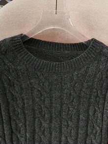 Franclia Áo len cổ tròn trang trí họa tiết dây xoắn lấy cảm hứng từ Blogger, đa năng, Thu/Đông - màu đen - Xem 5