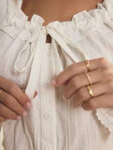 Aralina 圣诞感恩节睡衣女装两件套，包括一件长袖荷叶边蕾丝细节纽扣上衣（可系带）和一条宽松长裤，配套睡衣，可爱睡衣，冬季服装 - 白色 - 查看 5