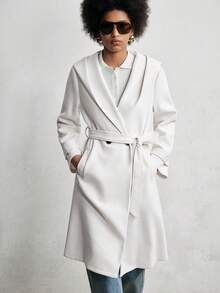 Lumivelle Women's Solid Color Hooded Overcoat, Fashionable For Autumn/Winter - White - View 6
