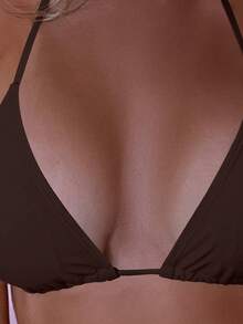 Swim Basics Summer Beach Drawstring Halter Triangle Bikini Top