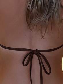 Swim Basics Summer Beach Drawstring Halter Triangle Bikini Top