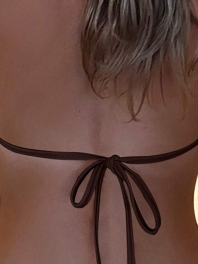 Summer Beach Drawstring Halter Triangle Bikini Top