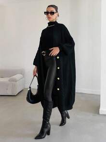 EURMUSE Women's Twist Cable Pattern Lantern Sleeve Single-Breasted Long Casual Cardigan,Petite Cardigans,Cardigans - Black - View 4