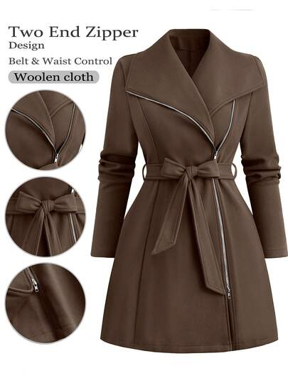 DreamSkyne Plus Size Solid Color Casual Commuter Jacket, Autumn/Winter