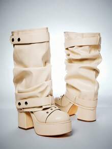 SHUZIA Botas de plataforma hasta la pantorrilla, elegantes y sexys para mujer - Blanco - Ver 6