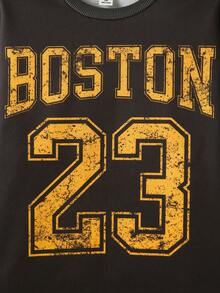 JNSQ Tween Boy Casual Pullover Sweatshirt, Colorblock Graphic Print Long Sleeve Sweatshirt, Suitable For Autumn, Winter Daily Wear, Outdoor Activities, Vacation, Streetwear, Party And Leisure - Coffee Brown - View 5