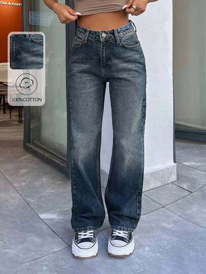 SHEIN Tall JEANS 100% algodão, cintura alta, corte reto, estilo Y2K