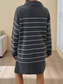 EURMUSE Casual Beaded & Rhinestone Striped Knit Dress, Autumn/Winter - Multicolor - View 5