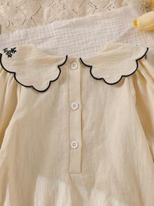 Playful Pals Baby Girls' Countryside Embroidered Peter Pan Collar Bow Frill Cuff Long Sleeve Bodysuit, Autumn - Beige - View 6