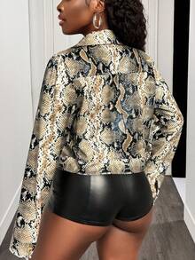 SHEIN BamGlam Women's Fashion Snake Skin Print Short Jacket For Commuting - Multicolor - View 2