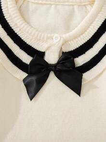 Souflis Souflis Baby Girls' Knitted Romper, Baby White Long Sleeve Jumpsuit With Black Bow, Suitable For Home, Casual Wear, Outings, Parties, Birthday Gift - Apricot - View 7