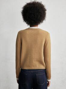 SHEIN Luminelle 女士复古魅力撞色拼布针织开衫，秋季新品 - 駝色 - 查看 2