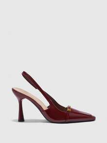 CUCCOO BIZCHIC Shiny Burgundy Color Square Toe Slip-On High Heel Pumps, Suitable For Commuting, Dating, Gatherings, Festivals And Parties - Burgundy - View 2