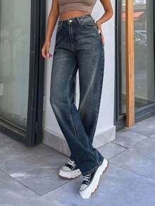 SHEIN Tall 100% Cotton HIGH RISE STRAIGHT CUT Y2K STYLE JEAN, Tall Women - Light Wash - View 6