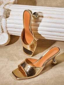 SHUZIA Giày lười mũi vuông đế giữa thời trang Mirror Gold thoải mái cho ngày lễ dành cho nữ - Vàng - Xem 6