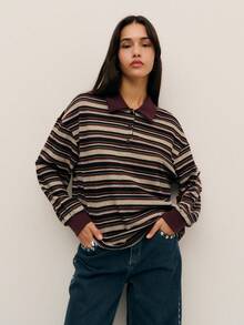 Nöista Long-Sleeve Striped Polo In A Soft Mid-Weight Knit With A Relaxed Preppy Feel, Offering A Versatile Layer That Pairs Easily With Jeans And Works Seamlessly For Women's Winter Outfits, Cozy Weekend Looks, Casual Seasonal Styling, Christmas Gatherings And Polished New Year Ensembles. - Multicolor - View 3