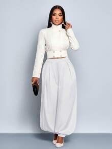 SOLERSUN Women's Fashionable And Elegant High Street Stand-Up Collar Waist Double-Breasted Short Coat