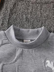 SHEIN 男婴休闲字母印花长袖连帽卫衣 - 灰色 - 查看 6