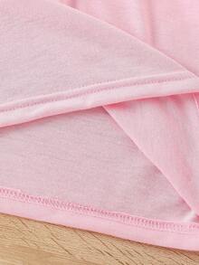 SHEIN GraphicGems 年轻女孩时尚可爱卡通杯和芭蕾女孩心形图案休闲基本款短袖T恤 - 粉色 - 查看 5