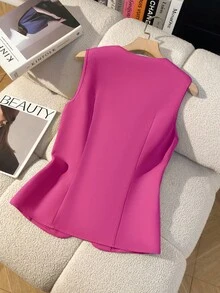 GlowEve Áo sơ mi không tay đơn sắc tối giản dành cho nữ - Màu Hồng Tươi - Xem 2