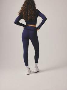 Aralina 休闲服方领荷叶边长袖上衣和紧身裤活力健身两件套女式套装 - 藍色 - 查看 3